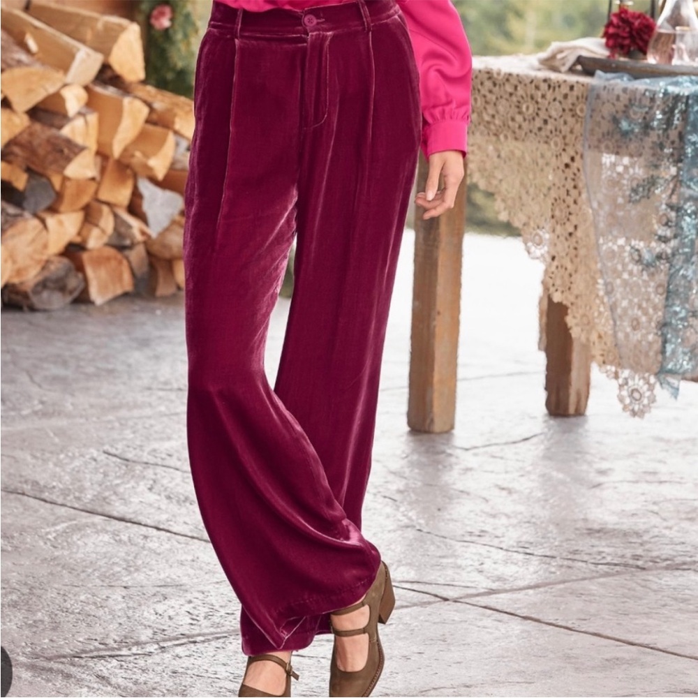 Sundance Monte Rosa Velvet Wide Leg Pants in Rich Burgundy